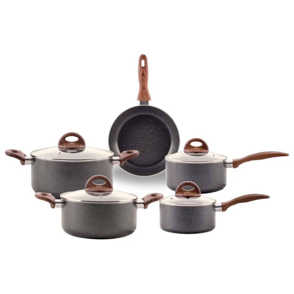Brinox - Jogo de Panelas Antiaderente Ceramic Life 5 Peças com Fundo de Indução Smart Plus - Granito