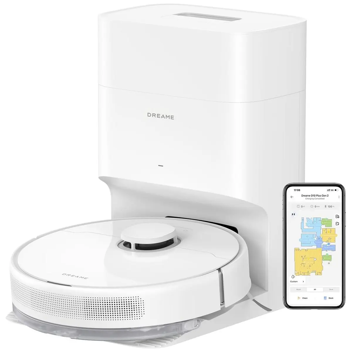 DREAME D10 Plus Gen 2 Robô Aspirador e Mopa com Base de Autolimpeza para 90 Dias de Limpeza, Sucção de 6000 Pa e Navegação LiDAR, Desvio de Obstáculos, Conexão Wi-Fi, 127v